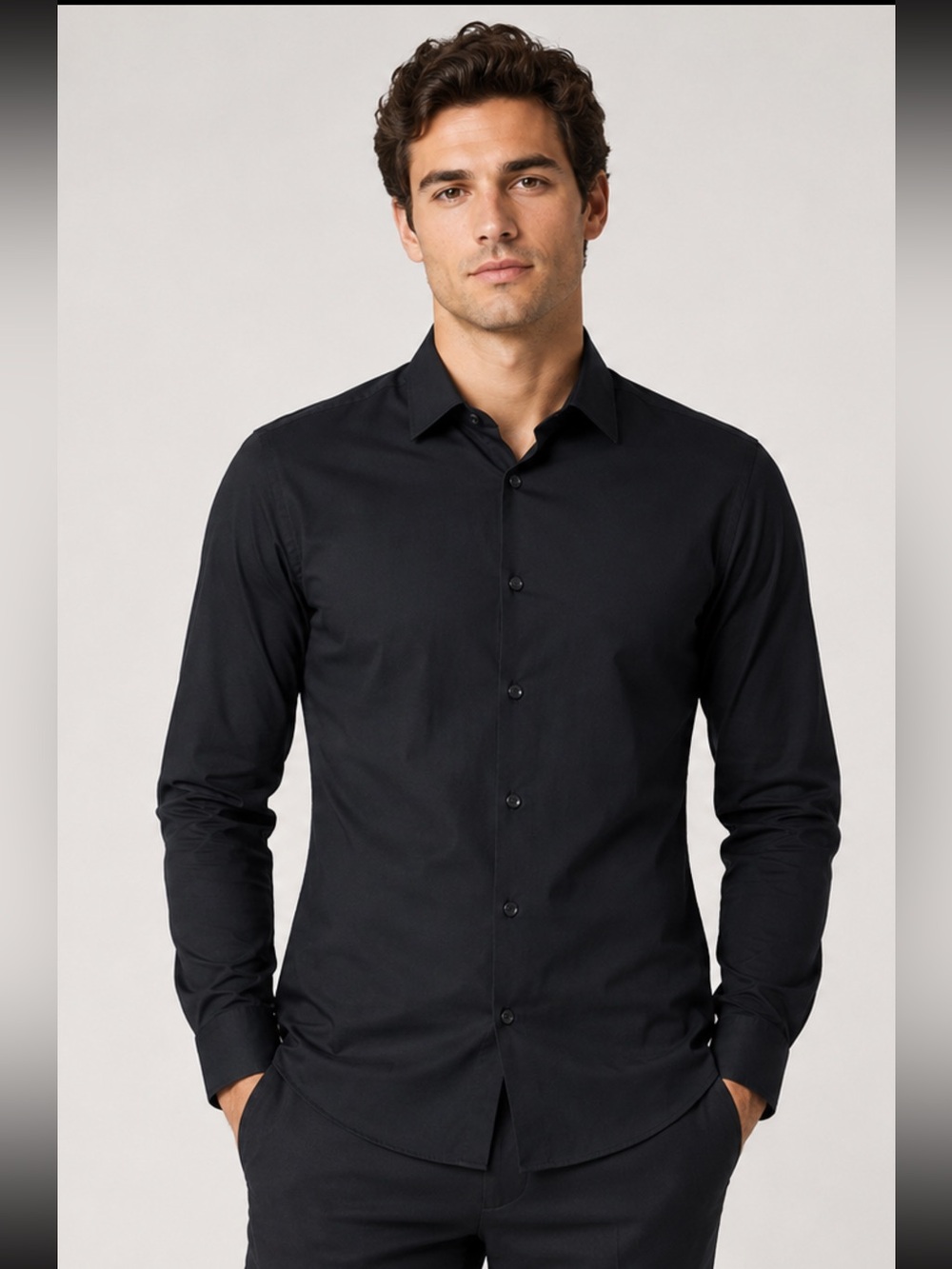 Calvin Klein Steel Plus Black Herringbone Dress Shirt Mens 15.5 32/33 - Picture 3 of 7